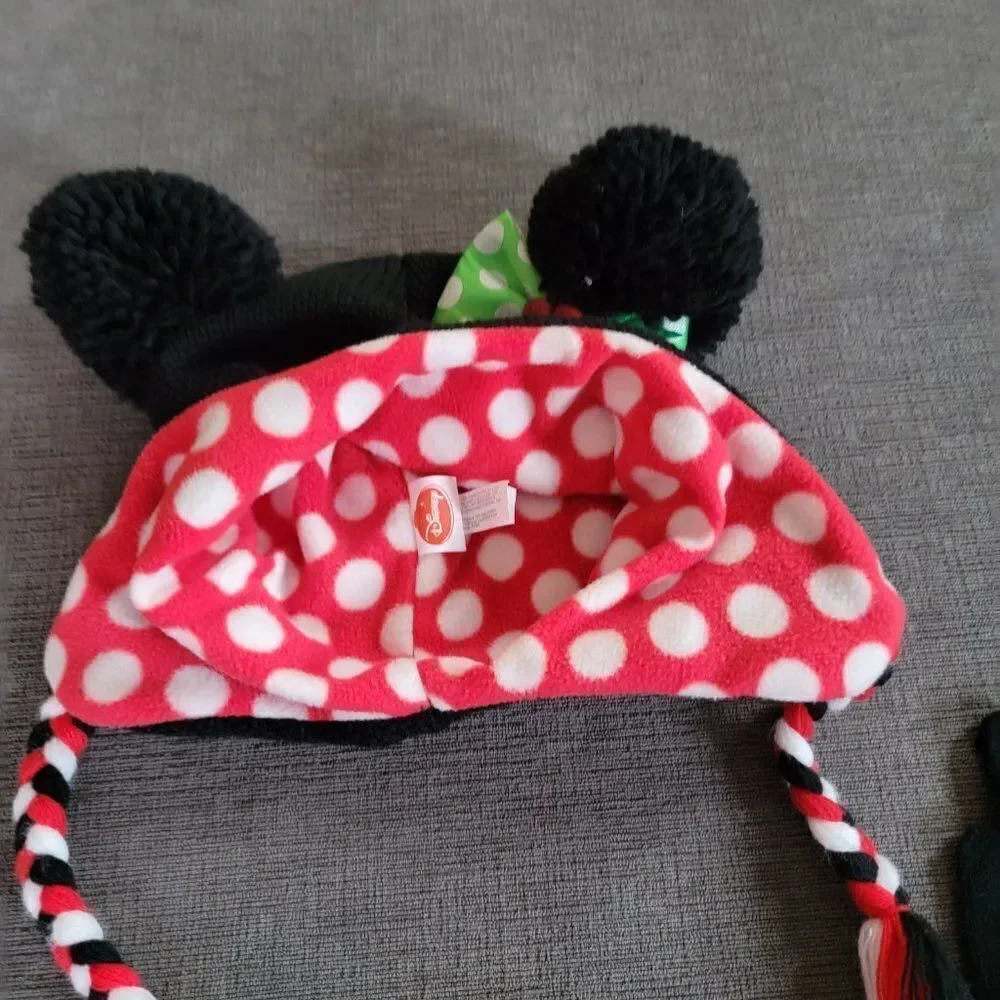 Disney Kid's Girl Red & Black Christmas Cold Weather Minnie Mouse Hat & …
